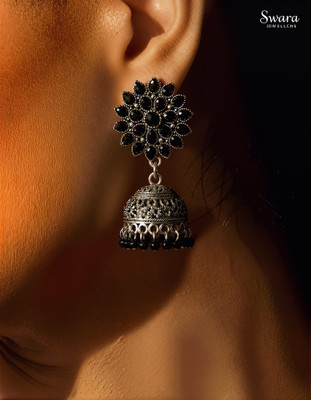 Swara Elegant Black Beaded Dome Earrings Beads Alloy Stud Earring