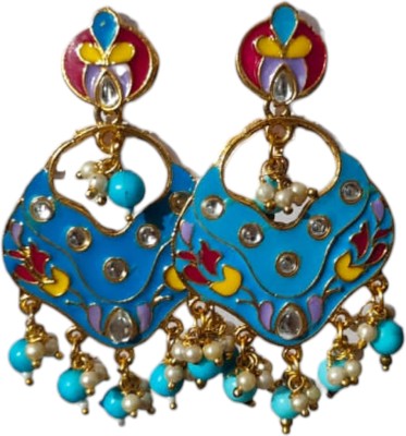 chandola creations Women's Alloy Meenakari and Beads Kundan Dangler Earrings Alloy Drops & Danglers