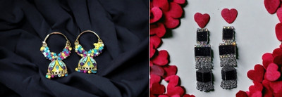 OKU Combo of 2 Earrings for Women | Multicolor Jhumki Bali for Diwali party Wedding Alloy Jhumki Earring