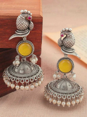 DANGAR ENTERPRISE Beautiful Unique Design Oxidised Silver Stone Earrings Alloy Stud Earring