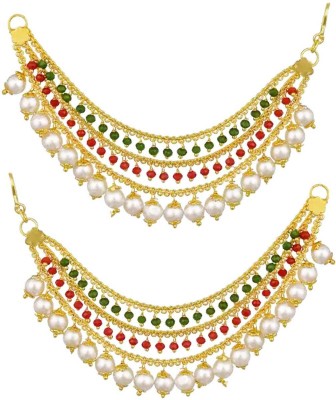 Panachee Big Pearls Temple Chain Jewellery Gold Coated Multilayer Beads Alloy Jhumki Earring