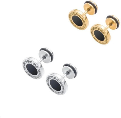 MEHAK CREATION Premium Quality Stylish Silver Golden Stud For Men / Boy Pack Of 2 Metal Stud Earring