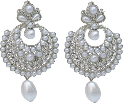 Lucky Jewellery Lucky Jewellery Silver White Stud Pearl & Stone Partywear Earring Alloy Drops & Danglers