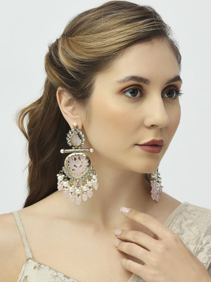 VATSALYA creation Pink Carving Stone Elegant Alloy Chandbali Earring