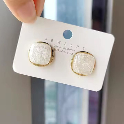 ADORNITY Stud Earrings For Women Marble Added Earring For Girls Women Korean Jewellery Stainless Steel Stud Earring