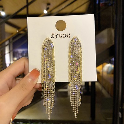 Jewels Galaxy Beautiful Korean Chain Tassel Earrings Cubic Zirconia Alloy Drops & Danglers