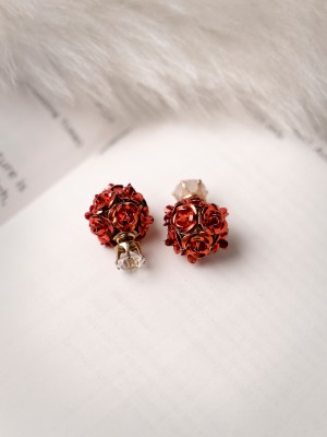 Scintillare by Sukkhi Pretty Rose Gold Plated & Crystals Stones Studded Red Rose Floral Stud Earring Alloy Stud Earring