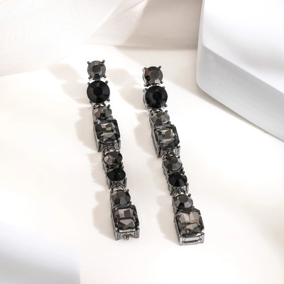 RUBANS Rubans Gunmetal-Plated Black Zicronia Stone Long Dangle Earrings Brass Drops & Danglers