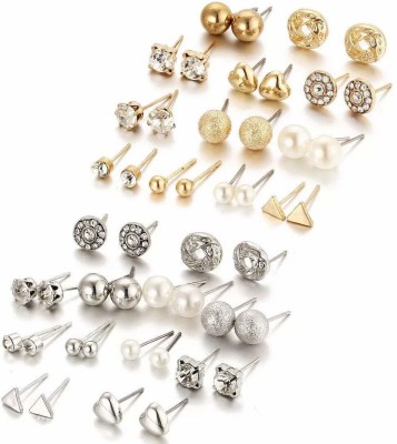 Fashion Frill Gold Silver Earrings Designer Stud Earrings For Women Girls Combo of 24 Earrings Pearl Alloy Earring Set