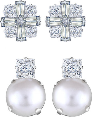 VIGHNAHARTA Elegant Beautiful Rhodium Plated Solitaire Stud Earring Combo-2 Cubic Zirconia Alloy Earring Set