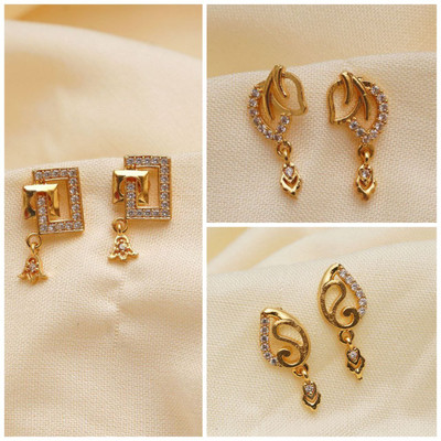 gemini fashion studio COMBO SET OF GOLD PLATED ANTI TARNISH AMERICAN DIAMOND CLASSIC EARRING AND STUD. Brass Jhumki Earring