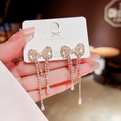 Arzonai tassel autumn and winter earrings long pearl design earrings 925 silver needle Metal Stud Earring