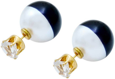 Dzinetrendz Black and White Dual tone, CZ stud one side, Peek a boo Earring studs Cubic Zirconia Brass Stud Earring Cubic Zirconia Brass Stud Earring