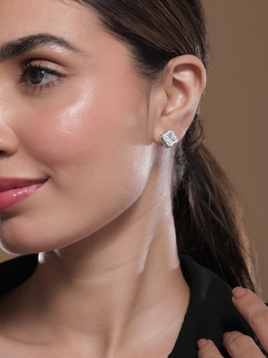 RUBANS Rhodium Plated Cubic Zirconia Brass Stud Earring
