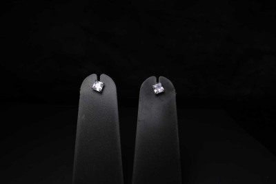 Monatii Silver Plated With American Diamond Stunning White Stone Studded Earrings Brass Stud Earring