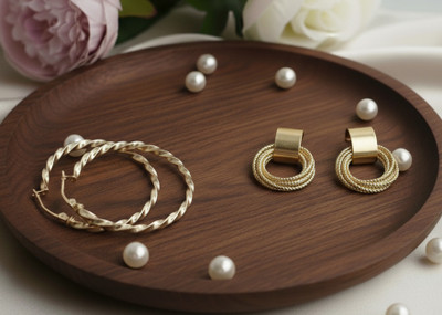 amjewels Trendy Fashion Two Pairs Combo Earrings for Women | Gold Plated Jewellery Alloy Hoop Earring, Stud Earring