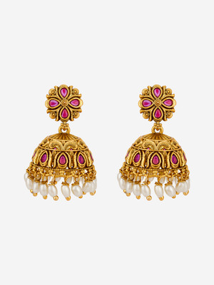 Kushal's Fashion Jewellery Ruby Gold-Plated Ethnic Antique Jhumki Earring Copper Jhumki Earring