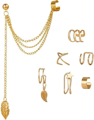 MAA CHANDI Golden Charm Ear Cuff Set pack of 7 Alloy Cuff Earring