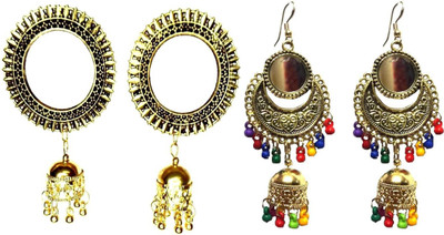 MA Enterprises Combo of 2 Party wear New Design Golden Jhumki Earrings for Women and Girls Beads Metal Stud Earring