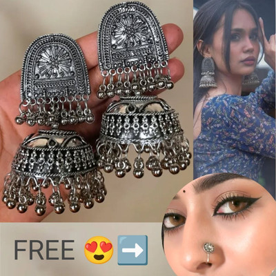 Ashir Atelier Oxidised silver jhumki jhumka Earrings for women and girls with nosepin Alloy Jhumki Earring