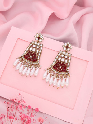 Sangria Gold Plated Earring for Women & Girls Diamond Brass Drops & Danglers