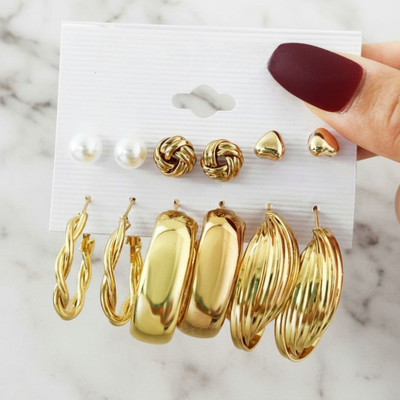 MORYA ENTERPRISE Combo Of 7 Golden Plain Chain and Pearl Big s Alloy Hoop Earring