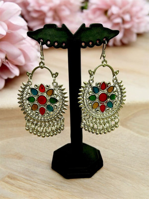 TANSUM COLLECTION Oxidised Multi Chandbali Jhumka Earrings – Ethnic Festival Party Wear for Women Moonstone Alloy Drops & Danglers, Jhumki Earring