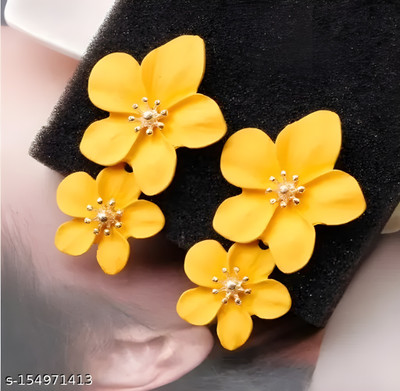 Mellisea Sunshine Yellow Flower Trendy Earrings for Gen Z Vibes Alloy Drops & Danglers, Hoop Earring, Jhumki Earring, Earring Set