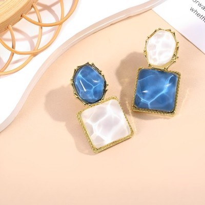 Rovlina Earrings for Women 1 Pair Geometric Square Blue & White Gold Plated Alloy Drops & Danglers