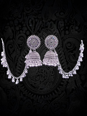 DDevish Majestic Bahubali Silver Jhumka Earrings with White Stones 13 Alloy Earring Set