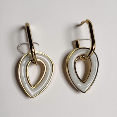 CRYSTALGLOW Anti-Tarnish White & Gold Hoop Earrings, Teardrop Leaf Enamel Design Stainless Steel Hoop Earring