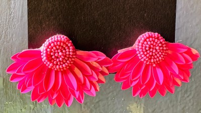 HOPSS Pink Handmade acrylic beaded Boho Fashion Statement Earring Set Beads Acrylic, Fabric Stud Earring