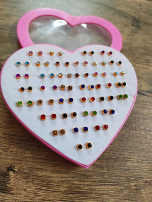 MEHAK CREATION Set of 36 Pair Colorful Mix Design Earring Stud Set with Heart Box for Women Agate Alloy Stud Earring