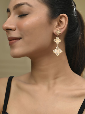 Silvermerc Designs Gold-Plated Mother of Pearl Clover drop Earring Pearl Brass Drops & Danglers