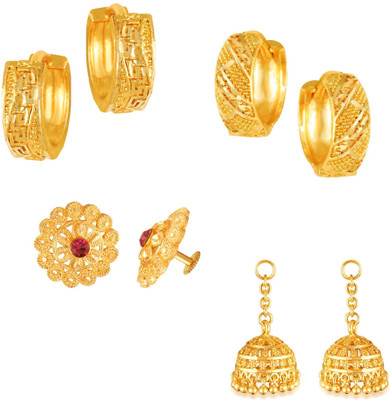VIGHNAHARTA Goldens Combo Set(Sales Package-4 Pair Earrings ) Cubic Zirconia Alloy Clip-on Earring, Stud Earring, Jhumki Earring