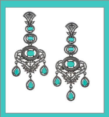Arti creations Light Weight Korean Silver Black Plated Designer AD Studded Danglers Earrings Cubic Zirconia Alloy, Stone Drops & Danglers