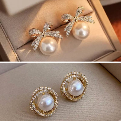 eloria Korean Earrings Earrings For Girls | Women Earrings | Earrings Alloy Earring Set Pearl, Diamond Alloy Stud Earring