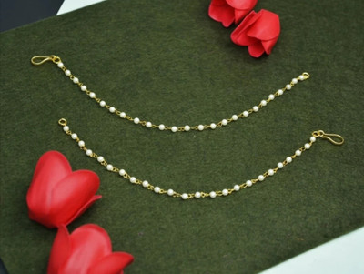 lucylove 1 layered kaan chain earchain white perl Mother of Pearl Brass Ear Thread