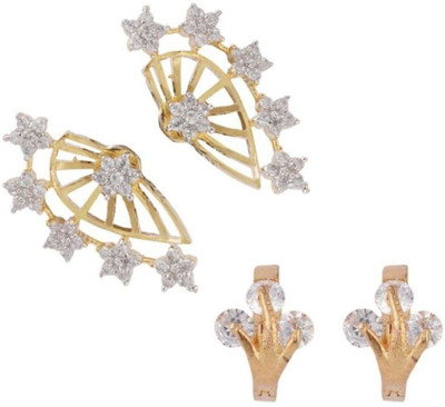 Styylo Jewels Combo of 2 Pair American Diamond Studded Earcuf and Small Huggies Cubic Zirconia Alloy Cuff Earring