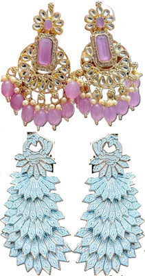 Hernger traders F&M_earring_Purple_05 & earwo-je-green4@_01 Cubic Zirconia Alloy Earring Set