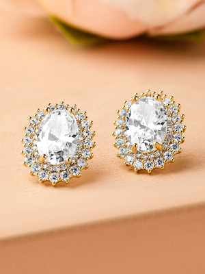 RUBANS Rubans 18K Gold-Plated Oval Cut Cubic Zirconia Studded Stud Earrings Cubic Zirconia Brass Stud Earring