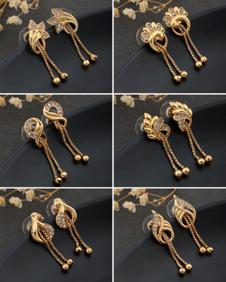 Weroxa Earrings Combo Of 6 Diamond Alloy Drops & Danglers