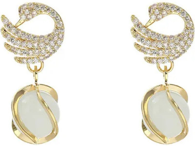 BeautyOne Elegant Swan Design Rose Gold-Plated Stud Earrings with Sparkling CZ Stones Cubic Zirconia Alloy Drops & Danglers