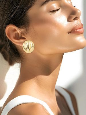 RUBANS Rubans 18K Gold Plated Circular Stud Earrings with Elegant Wave Design Brass Stud Earring
