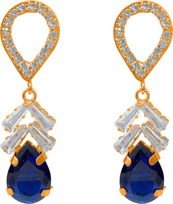 SK Fashion Jewellery Earring Set Sapphire Blue Gold Plated Stud Tear Drop Tops Set for Women & Girls Cubic Zirconia, Crystal Alloy, Brass, Copper Stud Earring, Earring Set, Hoop Earring, Drops & Danglers, Clip-on Earring