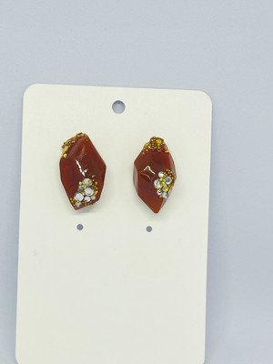 ArtHQ Handcrafted Maroon Textured Earrings with Golden Accents Resin Stud Earring
