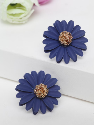 Avant-Garde Paris AVANT-GARDE PARIS Gold-Plated & Blue Floral Studs Alloy Stud Earring