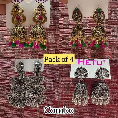 Alvara jewels oxidised gold and silver jhumak of 4 Brass Jhumki Earring