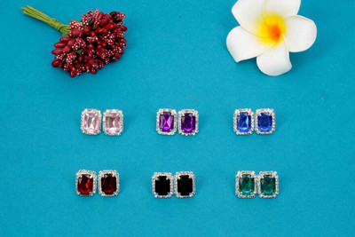 VIAANA CREATIONS fancy silver squre shape multicolor earring set-73 Cubic Zirconia Alloy Stud Earring