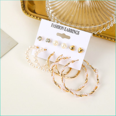 VIDALI Combo of 6 Pair Golden Heart Stone Stud And Pearl Hoop Earrings For Women/Girls Pearl Alloy Hoop Earring